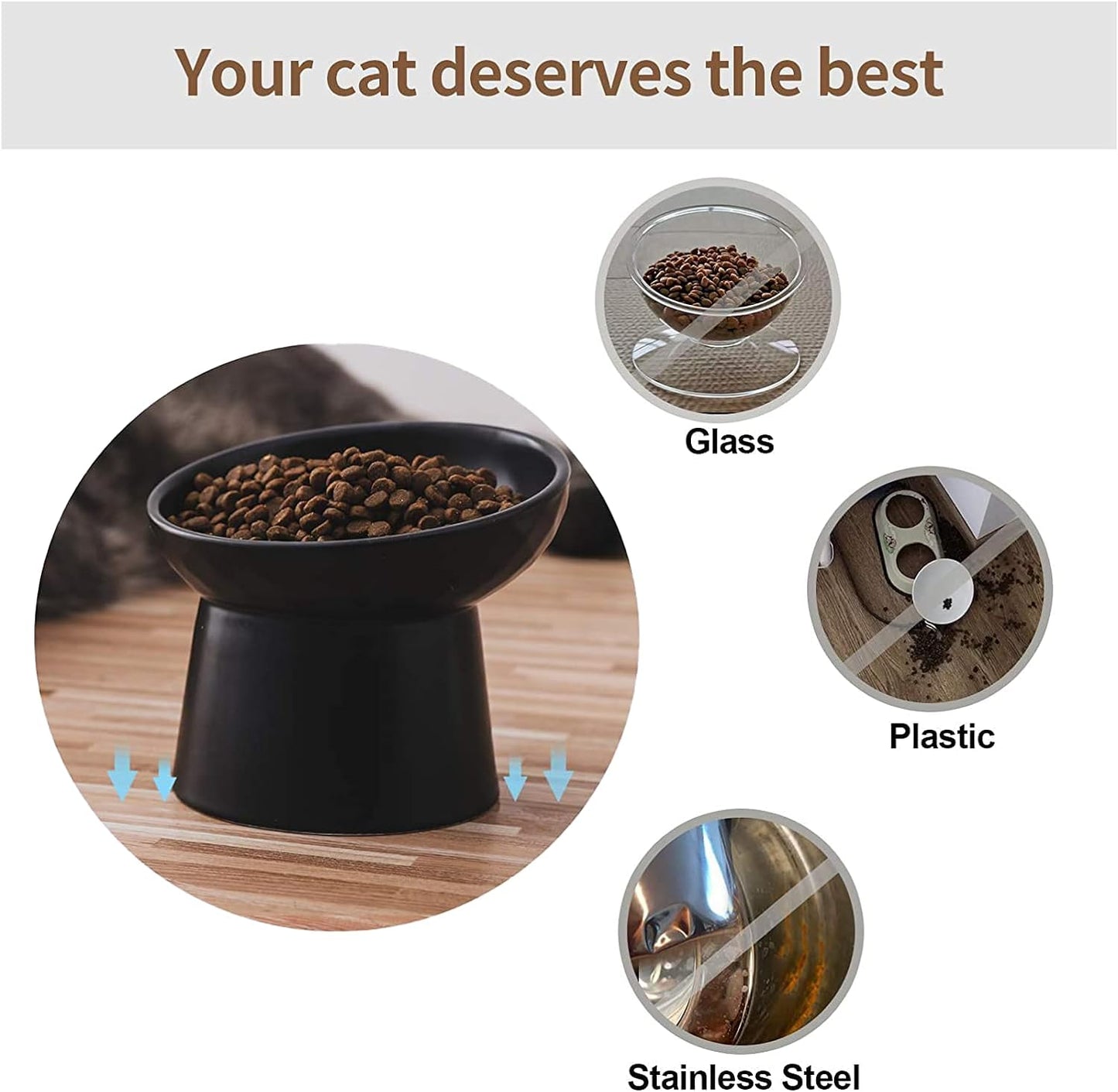 猫用陶器製脚付きフードボウル 傾斜つき高架式ペットフィーダー皿 猫・小型犬用 ストレスフリー 食器洗い機・電子レンジ対応