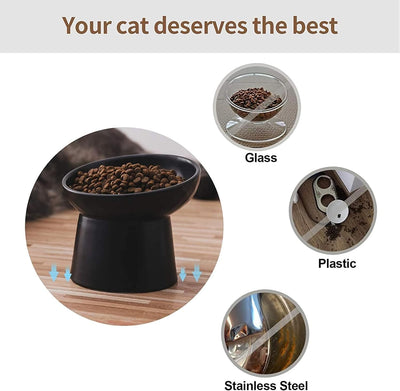 猫用陶器製脚付きフードボウル　傾斜つき高架式ペットフィーダー皿　猫・小型犬用　ストレスフリー　食器洗い機・電子レンジ対応