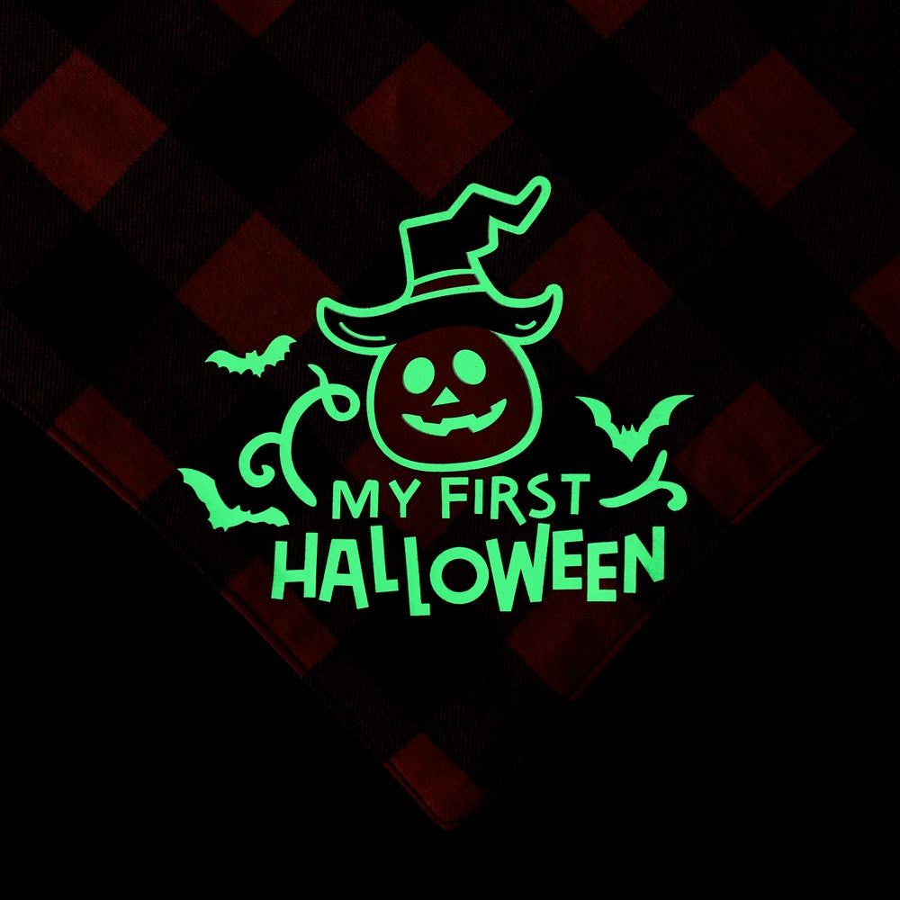 格子縞発光ハロウィンペット用よだれかけ