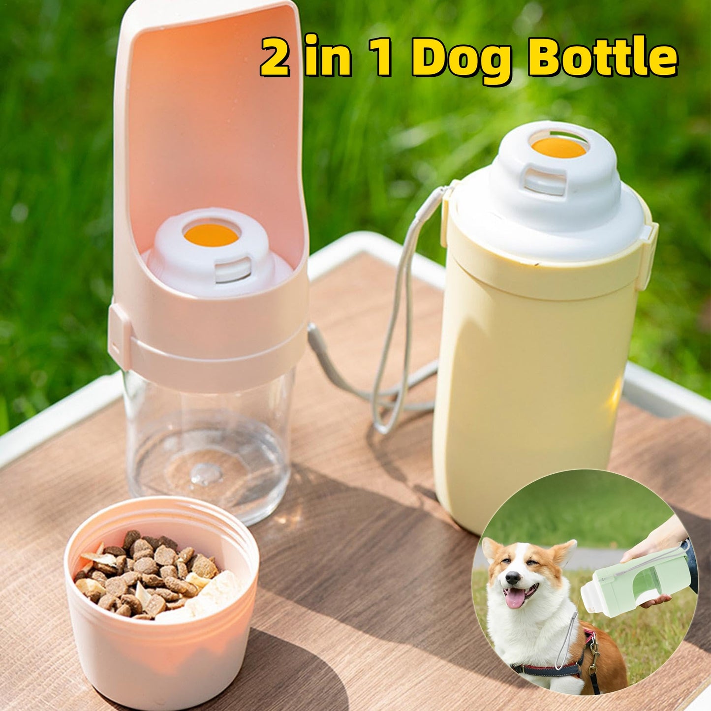 2in1 トラベルドッグウォーターボトル ペット用給水器 フードフィーダー 犬用お散歩給水器 ペット用屋外携帯カップ ペット用品