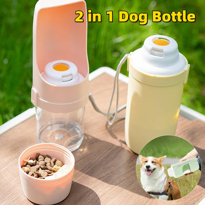 2in1 トラベルドッグウォーターボトル ペット用給水器 フードフィーダー 犬用お散歩給水器 ペット用屋外携帯カップ ペット用品