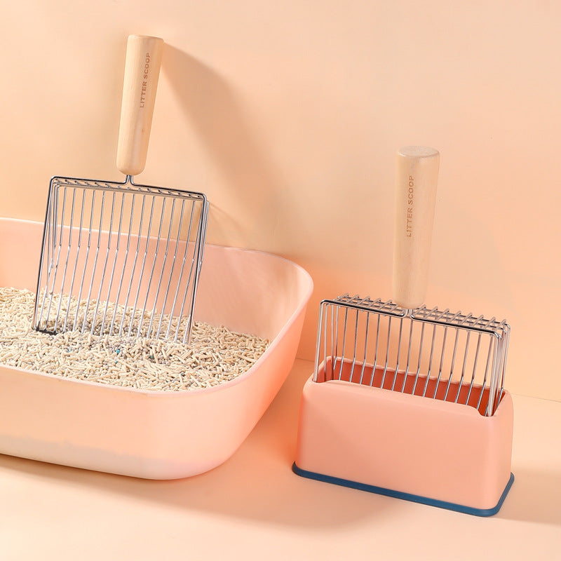 金属フィルター付き猫砂スコップセット ペットトイレクリーニングスクープ うんち処理ツール 大型木製ハンドル ペット用品