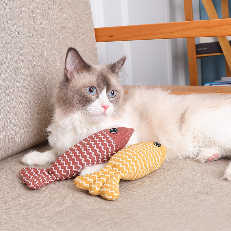 猫用おもちゃ 面白い猫 麻製 魚の枕 セルフ遊び 猫