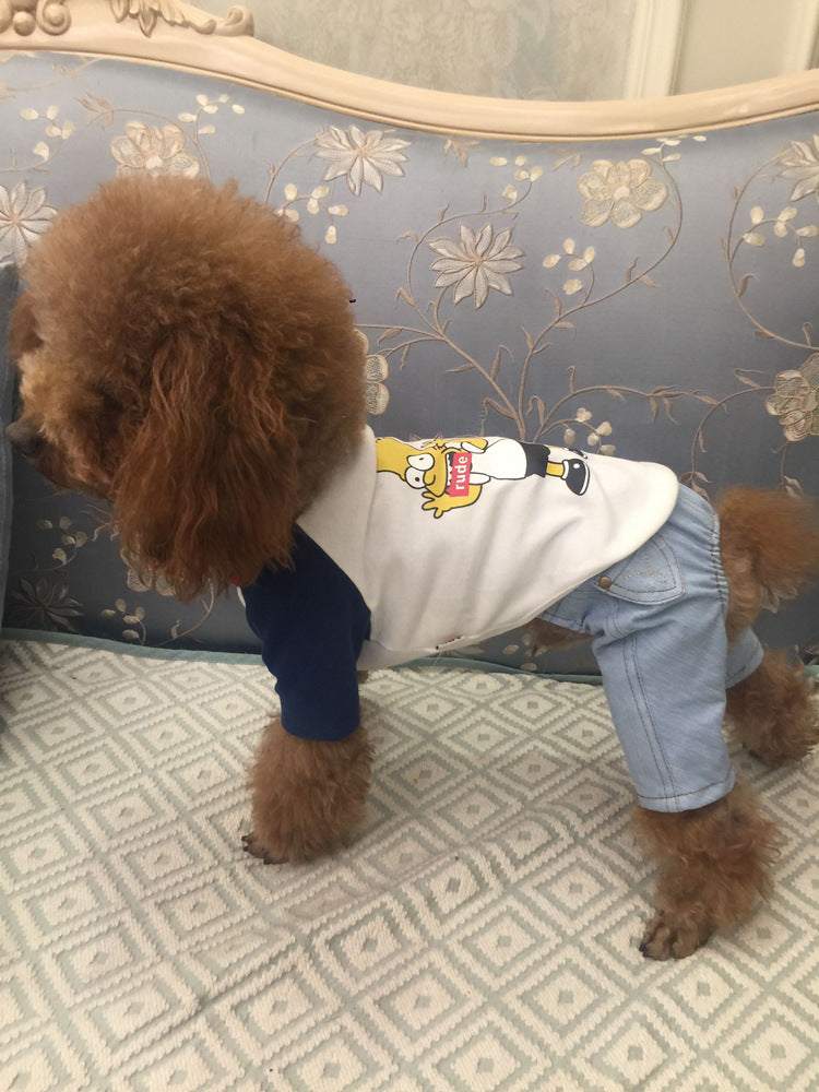 犬用デニムオーバーオール 春秋新作 オールマッチ オーバーオール ペット服 ドッグパンツ