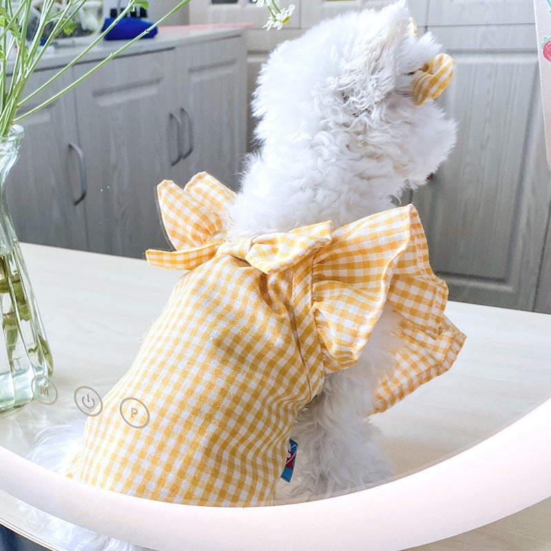 ペット服 赤チェック蝶結びペット服ベビーシャツ