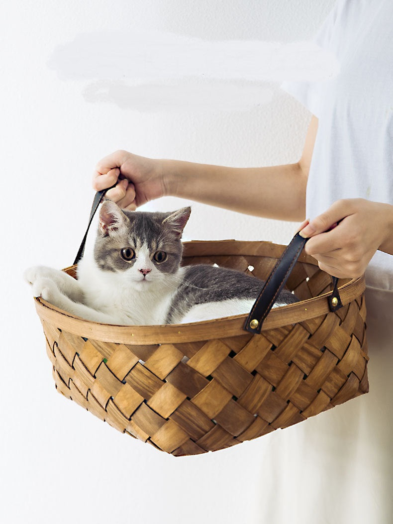 竹ラタン猫用ベッドハウス、ケンネル、ネスト、犬用ベッド、猫用テント、夏用犬用ソファベッドクッション、ペット用ベッド、猫用ハウス、犬用ハウス、猫用ラグ、ティピー