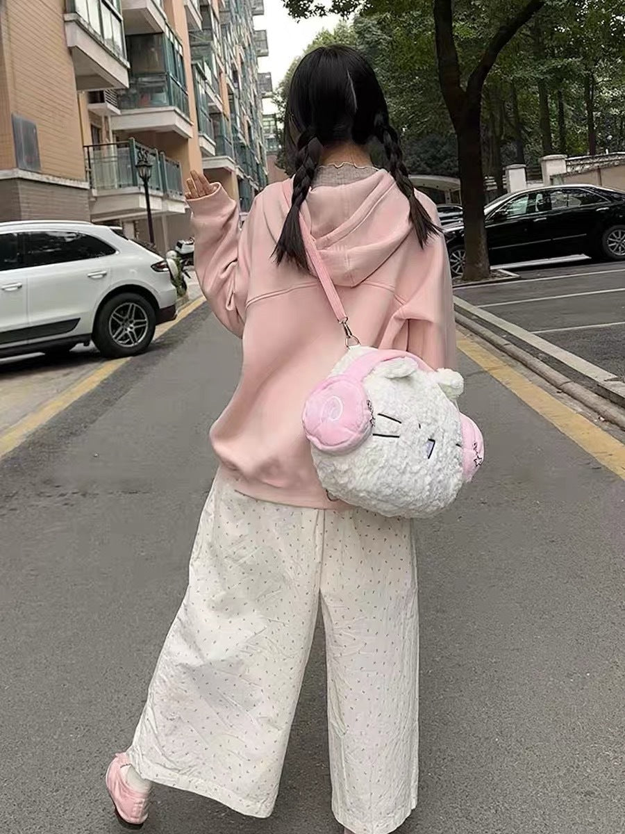 かわいいイヤホン猫バックパック ぬいぐるみ 学生 旅行 万能
