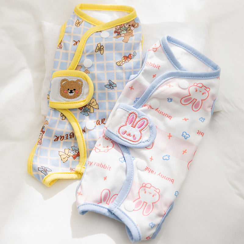 猫用離乳服 かわいい避妊手術服 腹部保護服 犬猫用舐め防止回復服 ペットケア服