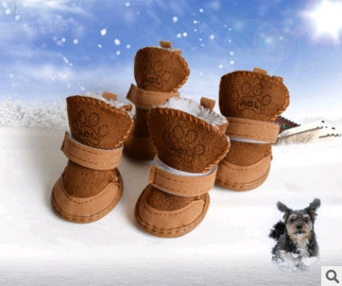 犬用靴 ペット用靴 ラムスキン スノーシューズ コットンシューズ カーキ