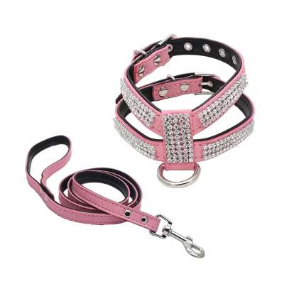小型犬用 K字型ラインストーン ペット用手持ちリード チェストストラップセット