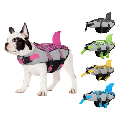 ペット用ライフジャケット ベスト服 ライフベスト 首輪ハーネス 犬用 スイミング 夏用スイムウェア ウロコ サメ柄 ペット用品
