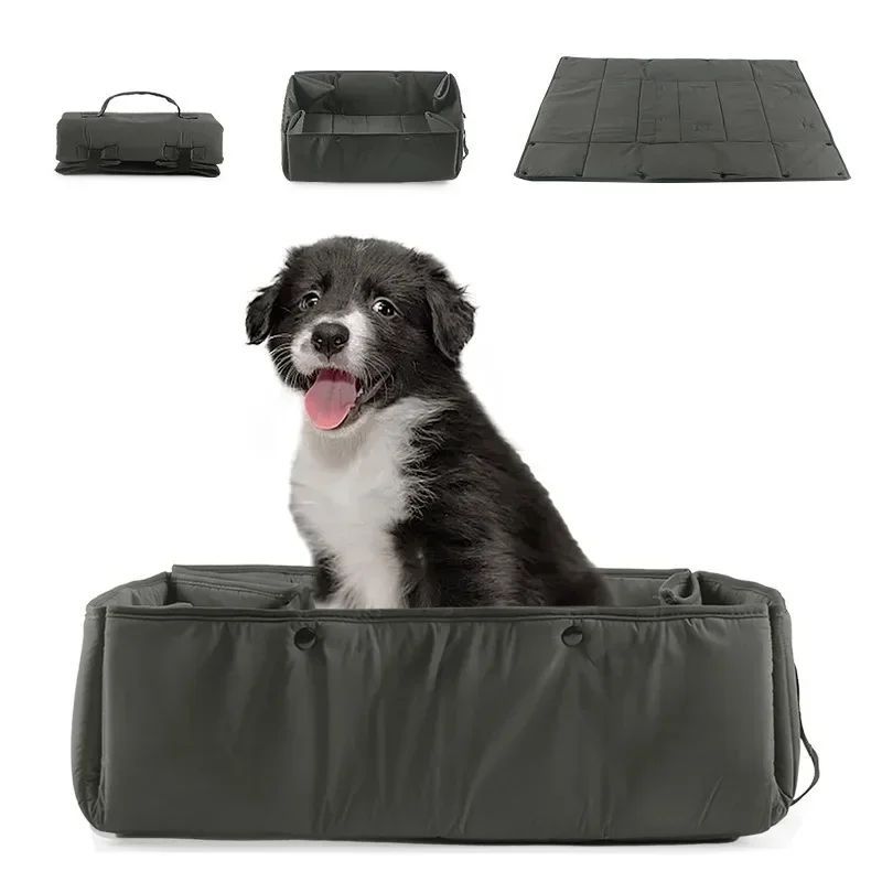 ポータブル犬用トラベルベッド、3-in-1ペットキャリー、マット兼クッション、折りたたみ式、防水・防汚ケンネル