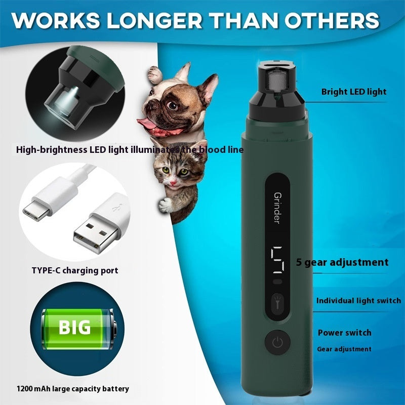 電動ペット爪グラインダー 充電式猫犬爪やすり 超静音 5段階速度調整 小型・中型・大型犬猫用 爪切り ペット用品
