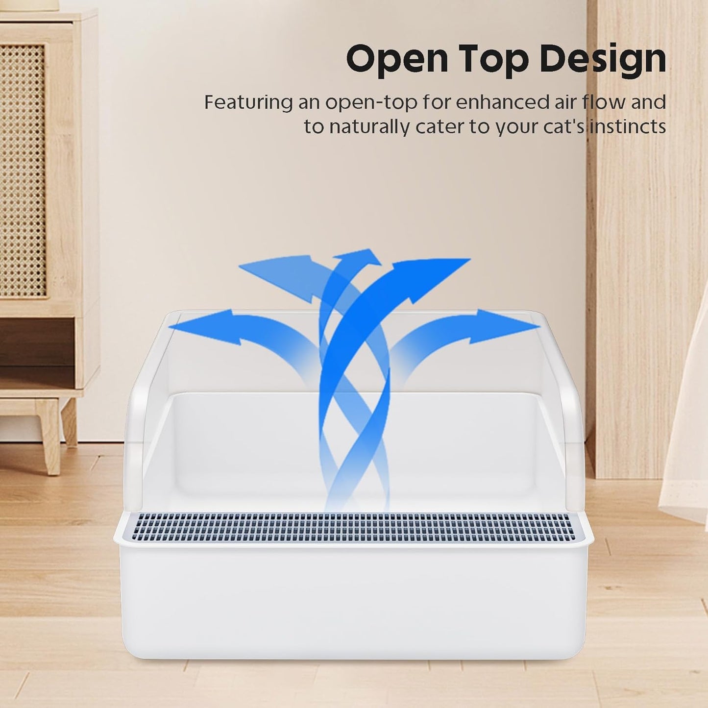 上部開放型ネコ用トイレ、ハイサイド飛沫防止、半密閉型、取り外し可能、砂漏れ防止、掃除と組み立てが簡単