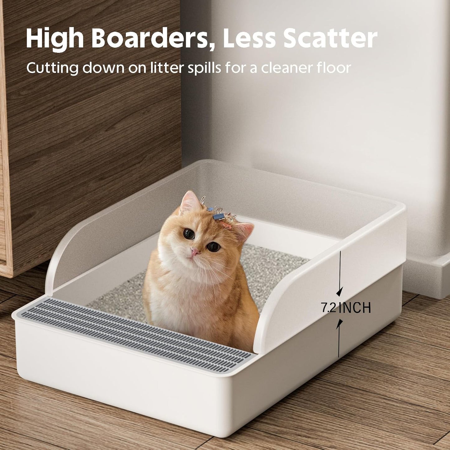 上部開放型ネコ用トイレ、ハイサイド飛沫防止、半密閉型、取り外し可能、砂漏れ防止、掃除と組み立てが簡単