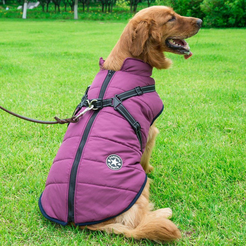 反射材付き大型犬用防寒服 暖かいペットコート 防水 秋冬用ドッグシェルコート