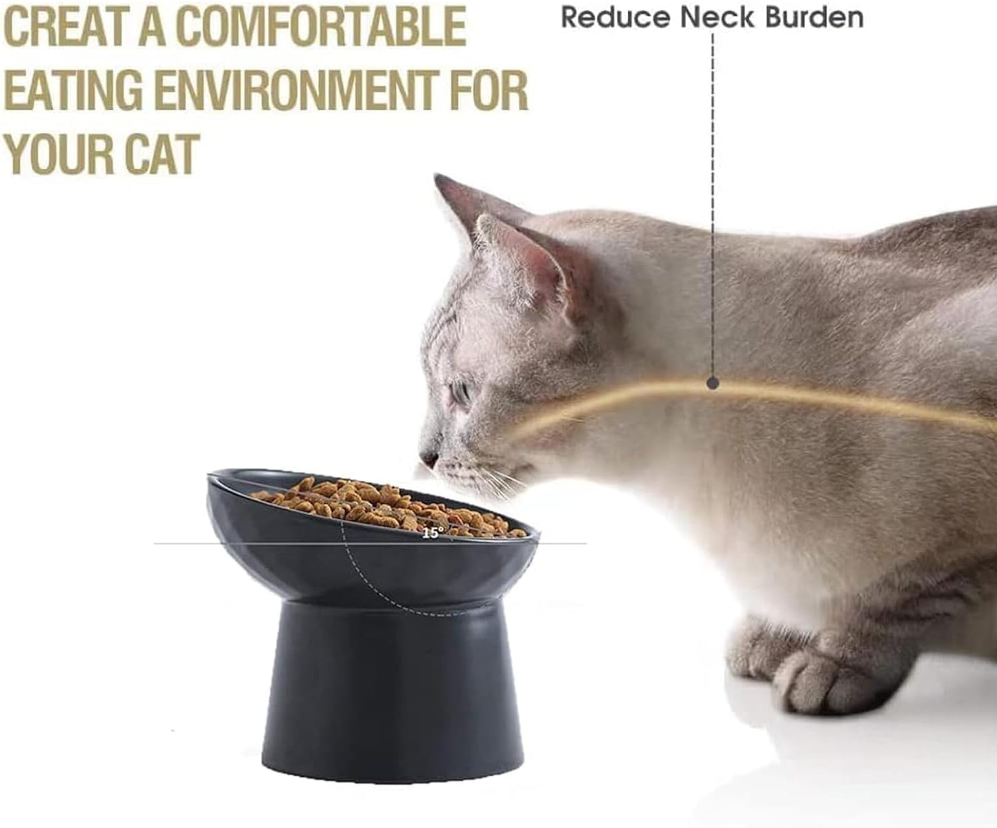 猫用陶器製脚付きフードボウル　傾斜つき高架式ペットフィーダー皿　猫・小型犬用　ストレスフリー　食器洗い機・電子レンジ対応