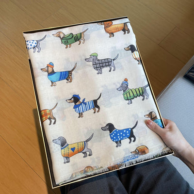 女性用おしゃれ旅行ショール 犬柄 暖かい大判スカーフ