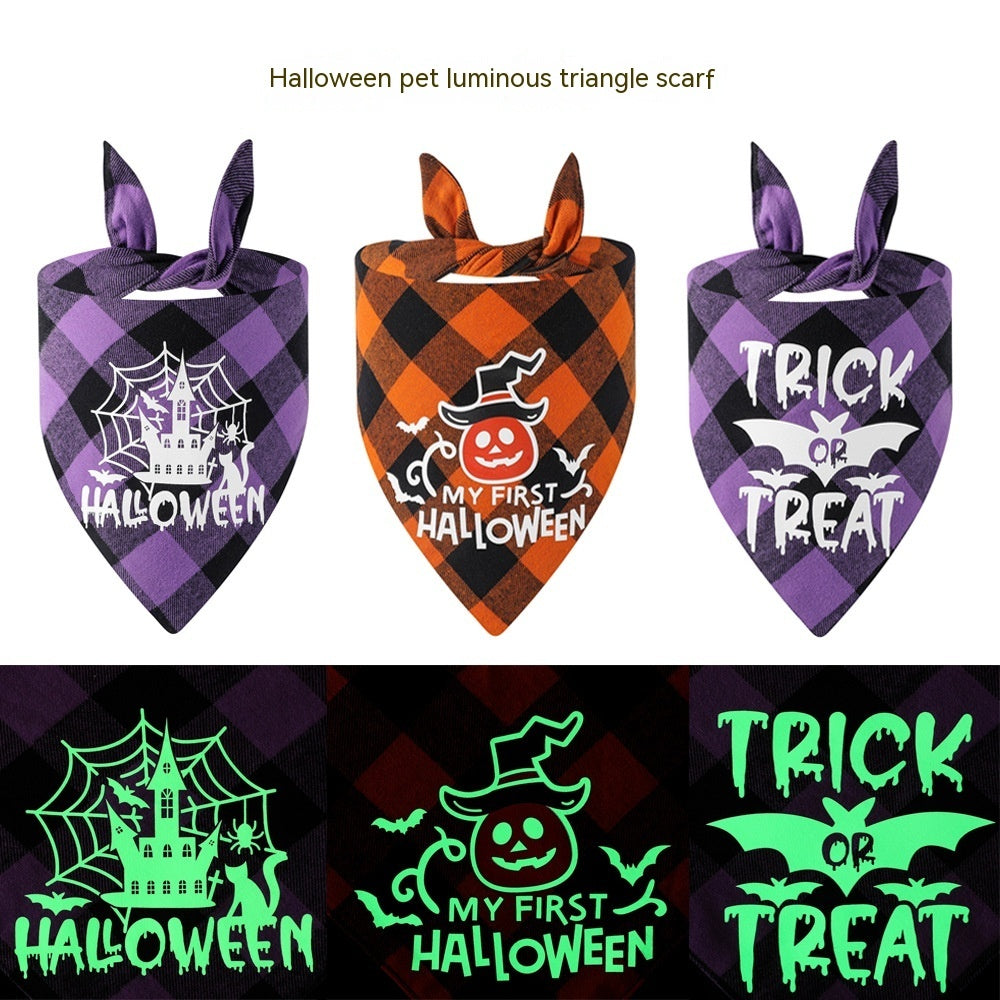格子縞発光ハロウィンペット用よだれかけ
