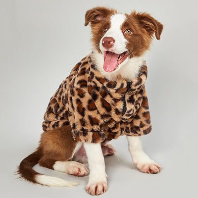 暖かいヒョウ柄犬用ジャケット