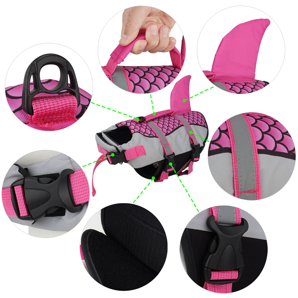 ペット用ライフジャケット ベスト服 ライフベスト 首輪ハーネス 犬用 スイミング 夏用スイムウェア ウロコ サメ柄 ペット用品