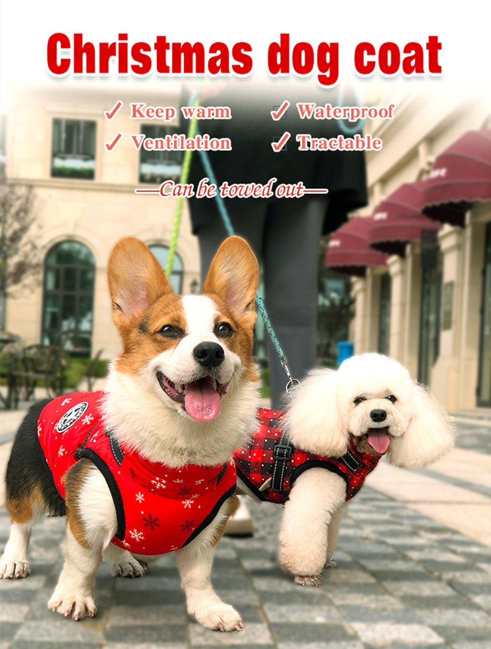 クリスマス犬防水反射ベルト胸と背中秋冬暖かいペット服