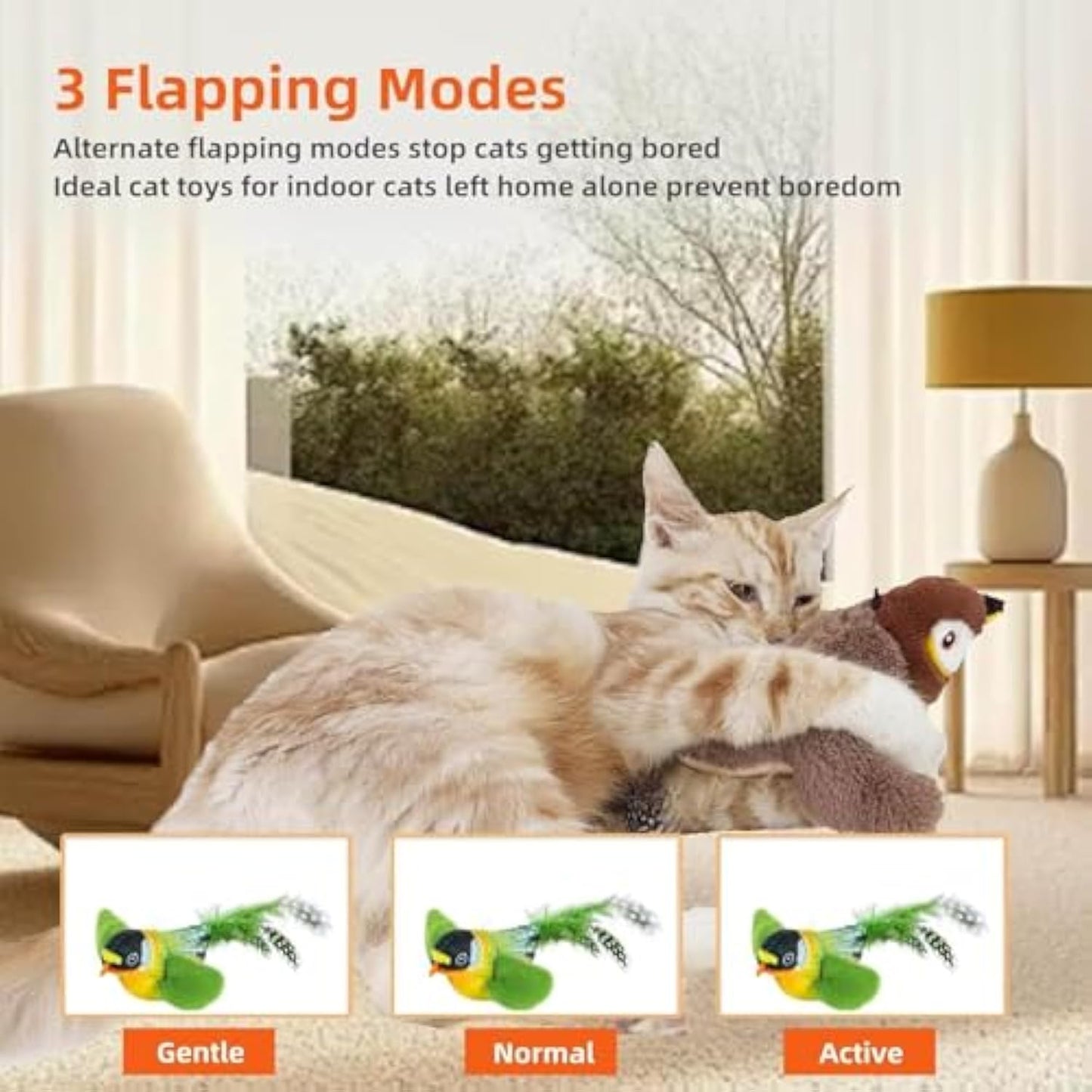 Flappy Chase 猫おもちゃ、Flappy Chase 鳥 猫おもちゃ、FlappyChase インタラクティブ 猫おもちゃ、Chirping Bird 猫おもちゃ 羽ばたく、Flying インタラクティブ シミュレーション 電動 スズメ 揺れる鳥
