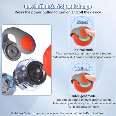 早巻き猫おもちゃ、室内猫用インタラクティブ猫おもちゃ、猫ボールおもちゃ、インタラクティブ猫おもちゃボール、2段階速度調整、USB充電式