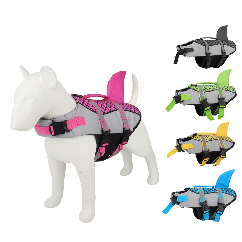 ペット用ライフジャケット ベスト服 ライフベスト 首輪ハーネス 犬用 スイミング 夏用スイムウェア ウロコ サメ柄 ペット用品