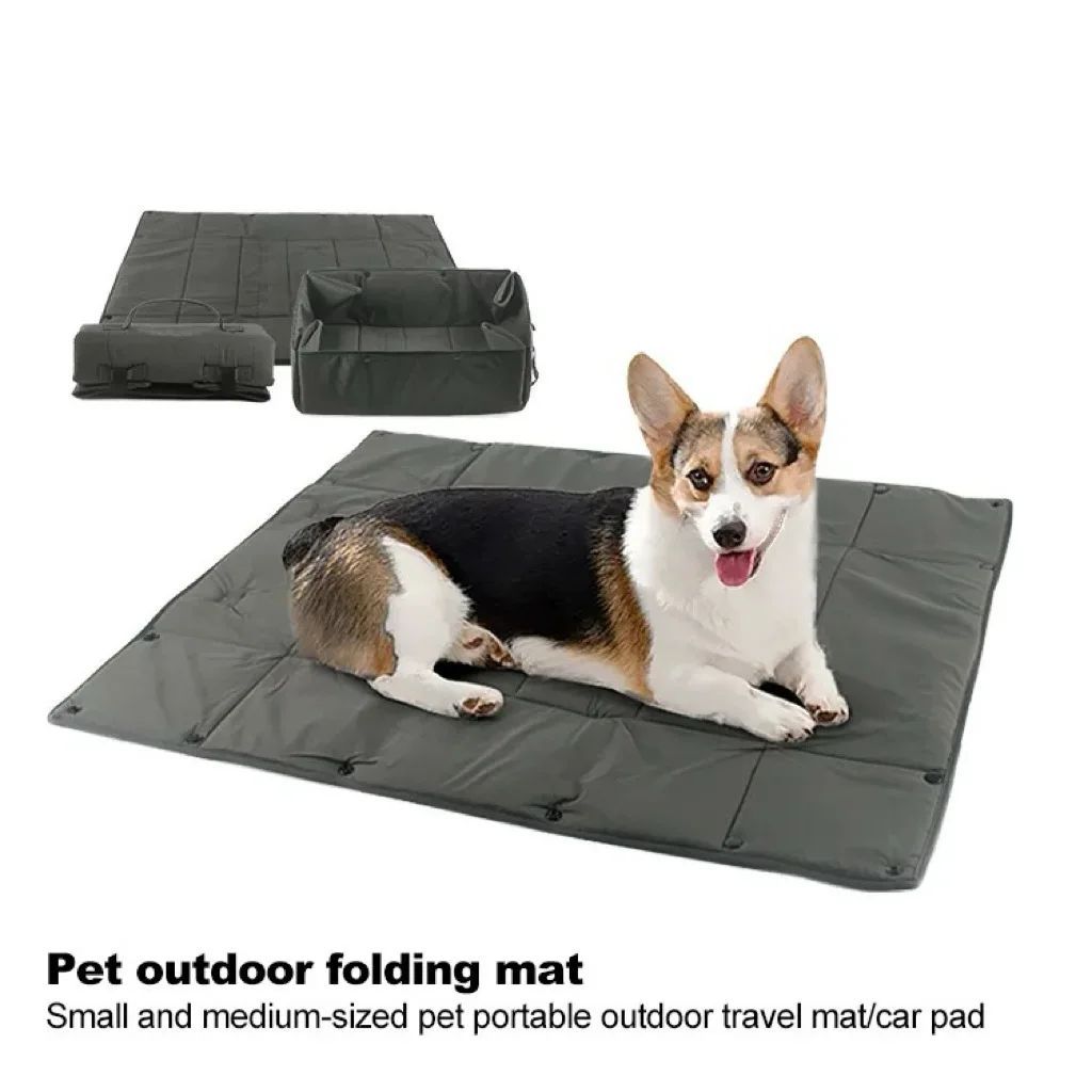 ポータブル犬用トラベルベッド、3-in-1ペットキャリー、マット兼クッション、折りたたみ式、防水・防汚ケンネル