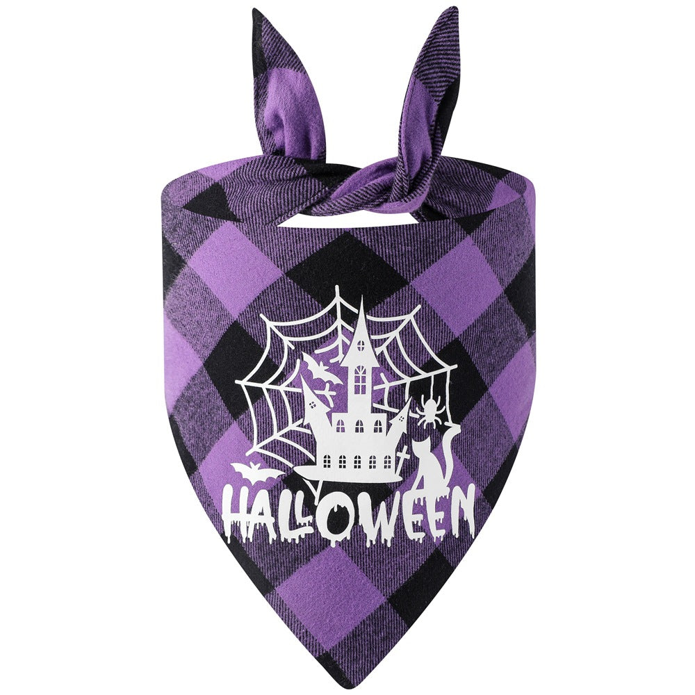 格子縞発光ハロウィンペット用よだれかけ