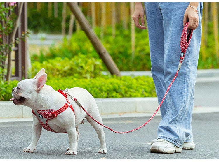 屋外ペット犬花柄丸型手持ちリード