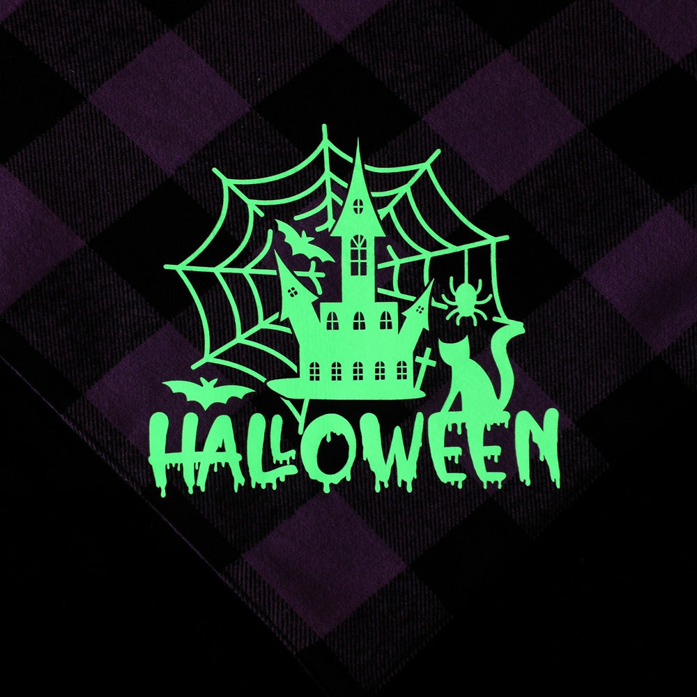 格子縞発光ハロウィンペット用よだれかけ