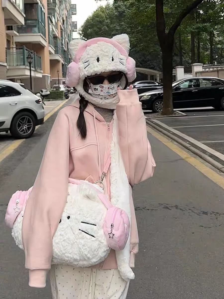 かわいいイヤホン猫バックパック ぬいぐるみ 学生 旅行 万能