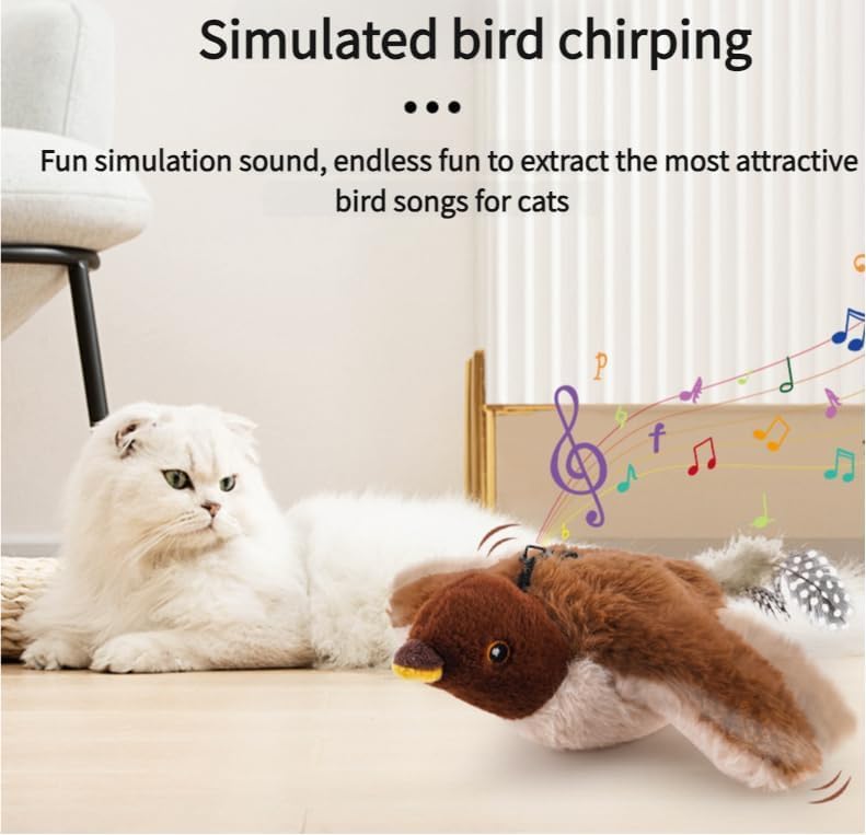 インタラクティブなさえずり鳥の猫のおもちゃ、新登場のインタラクティブな羽ばたくさえずり鳥の猫のおもちゃ、室内で退屈している猫のための羽ばたく鳥の猫のおもちゃ、羽ばたく鳥の猫のおもちゃ