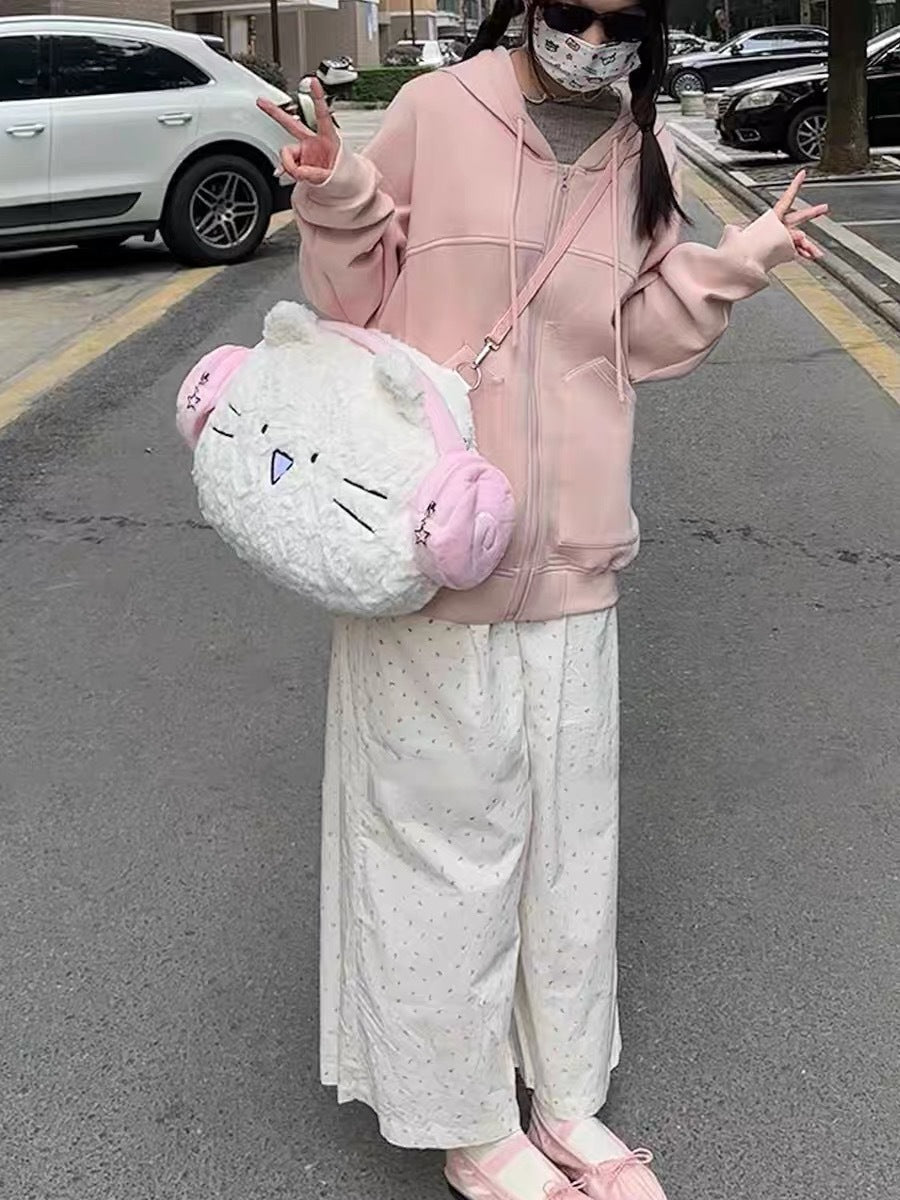 かわいいイヤホン猫バックパック ぬいぐるみ 学生 旅行 万能