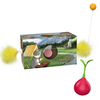 2in1 猫おもちゃ 猫用おもちゃ 室内猫用 倒れない起き上がりこぼし羽猫玩具 多機能猫ボールおもちゃ 猫穴掘りおもちゃ 誕生日プレゼントに最適