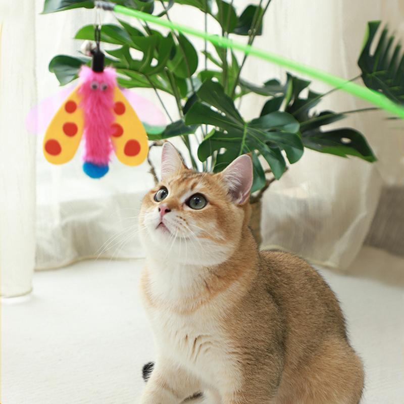 猫用おもちゃ 猫じゃらし 鈴付き トンボ 猫スティックおもちゃ インタラクティブペット玩具 猫用じゃらし 屋内猫用