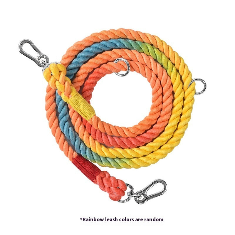 編組レインボーランニングドッグリード 多機能 ハンドホールドロープ ダブルヘッド