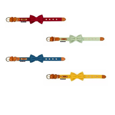 犬用レタリングレザーボウノット首輪手持ちロープ