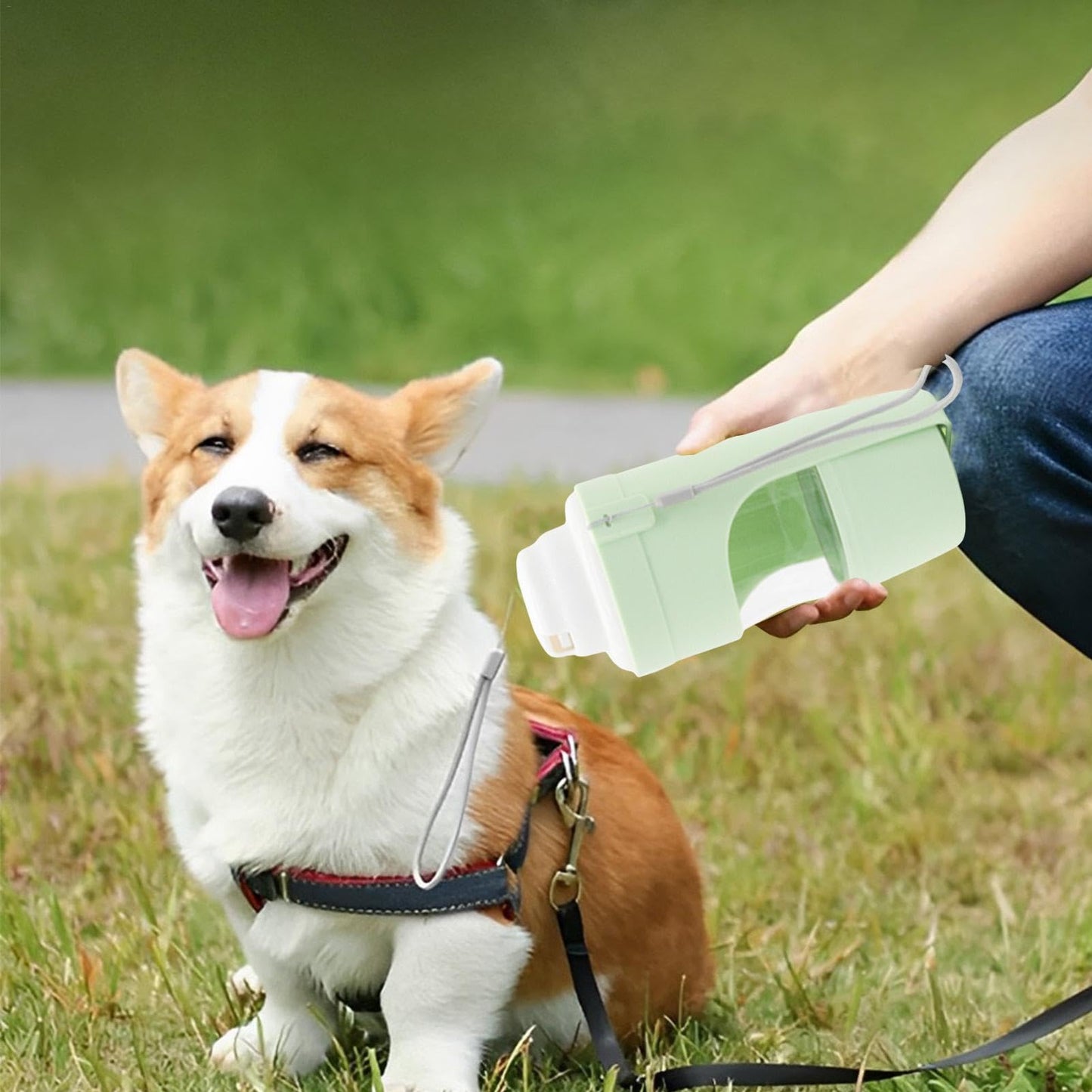 2in1 トラベルドッグウォーターボトル ペット用給水器 フードフィーダー 犬用お散歩給水器 ペット用屋外携帯カップ ペット用品