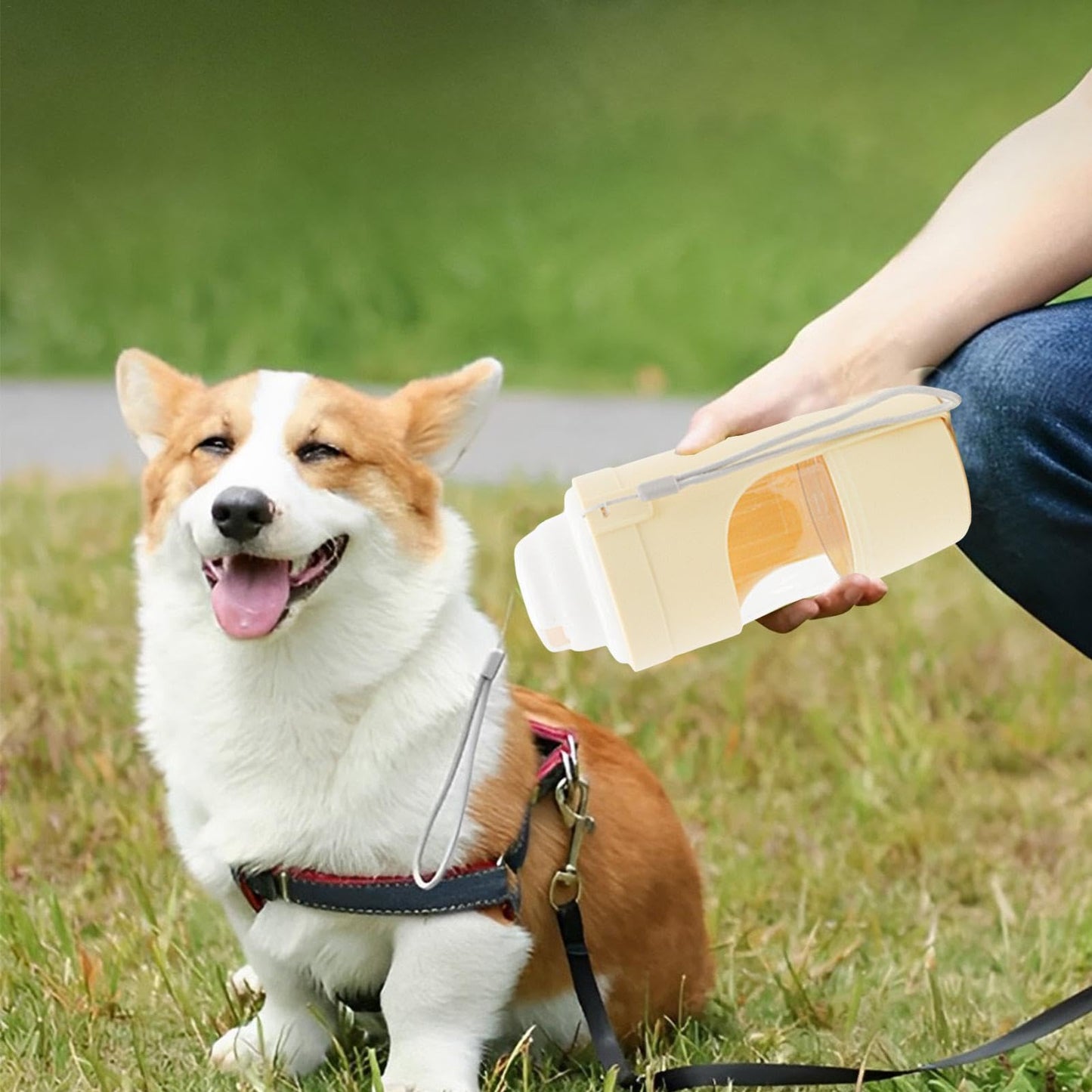 2in1 トラベルドッグウォーターボトル ペット用給水器 フードフィーダー 犬用お散歩給水器 ペット用屋外携帯カップ ペット用品