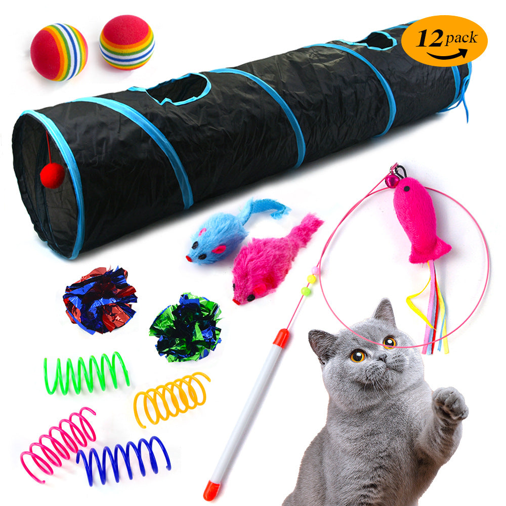 新スタイル ペット猫用おもちゃセット 小型魚 スチールワイヤー 猫じゃらし ぬいぐるみネズミ スプリング猫トンネル 猫用おもちゃ