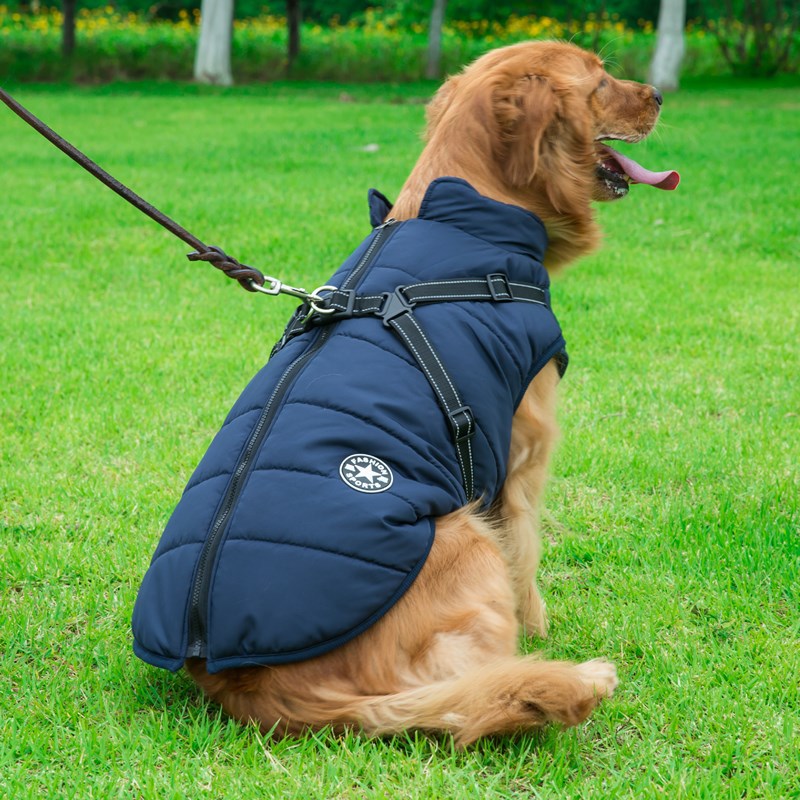 反射材付き大型犬用防寒服 暖かいペットコート 防水 秋冬用ドッグシェルコート
