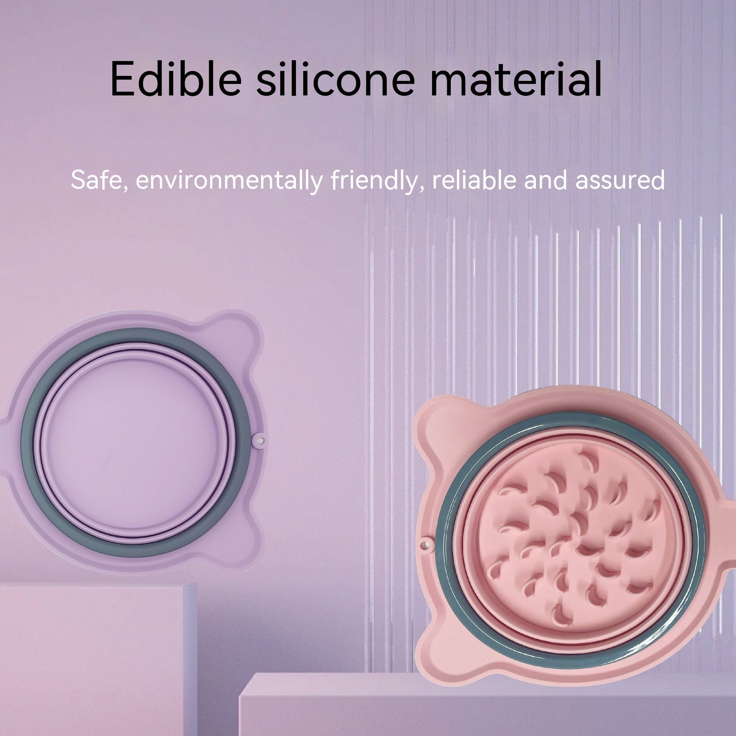 ポータブルシリコン製ダブルドッグフードボウル 折りたたみ式滑り止め猫用ボウル ペット旅行用早食い防止給餌ボウル 屋外用