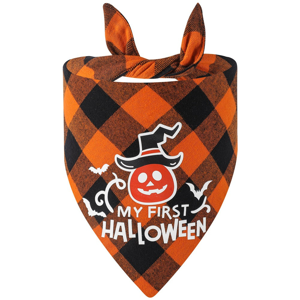 格子縞発光ハロウィンペット用よだれかけ