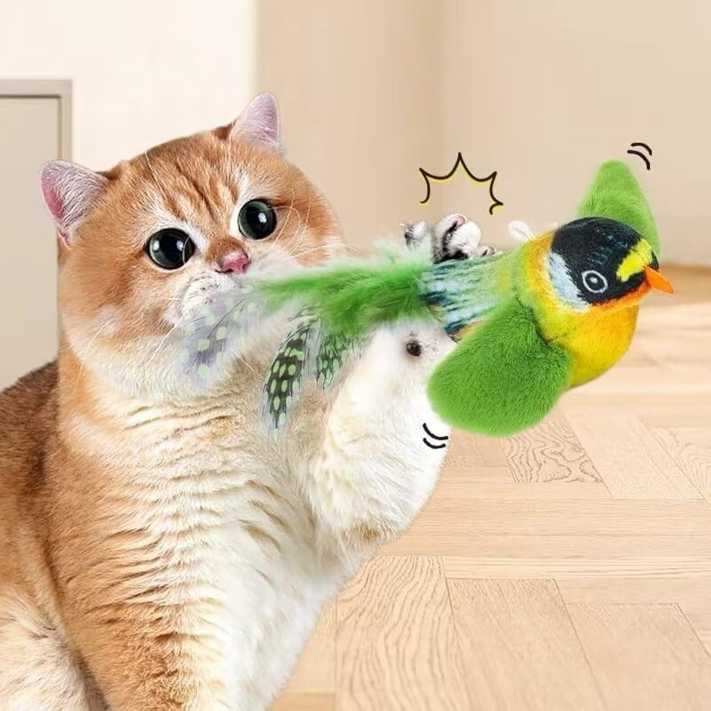 Flappy Chase 猫おもちゃ、Flappy Chase 鳥 猫おもちゃ、FlappyChase インタラクティブ 猫おもちゃ、Chirping Bird 猫おもちゃ 羽ばたく、Flying インタラクティブ シミュレーション 電動 スズメ 揺れる鳥