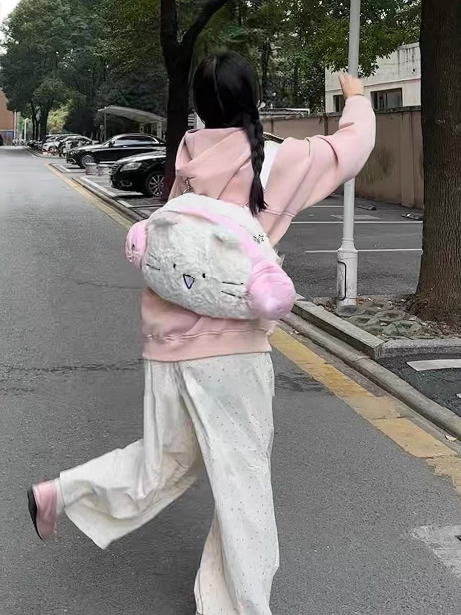 かわいいイヤホン猫バックパック ぬいぐるみ 学生 旅行 万能