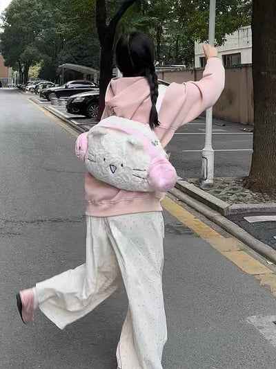かわいいイヤホン猫バックパック ぬいぐるみ 学生 旅行 万能