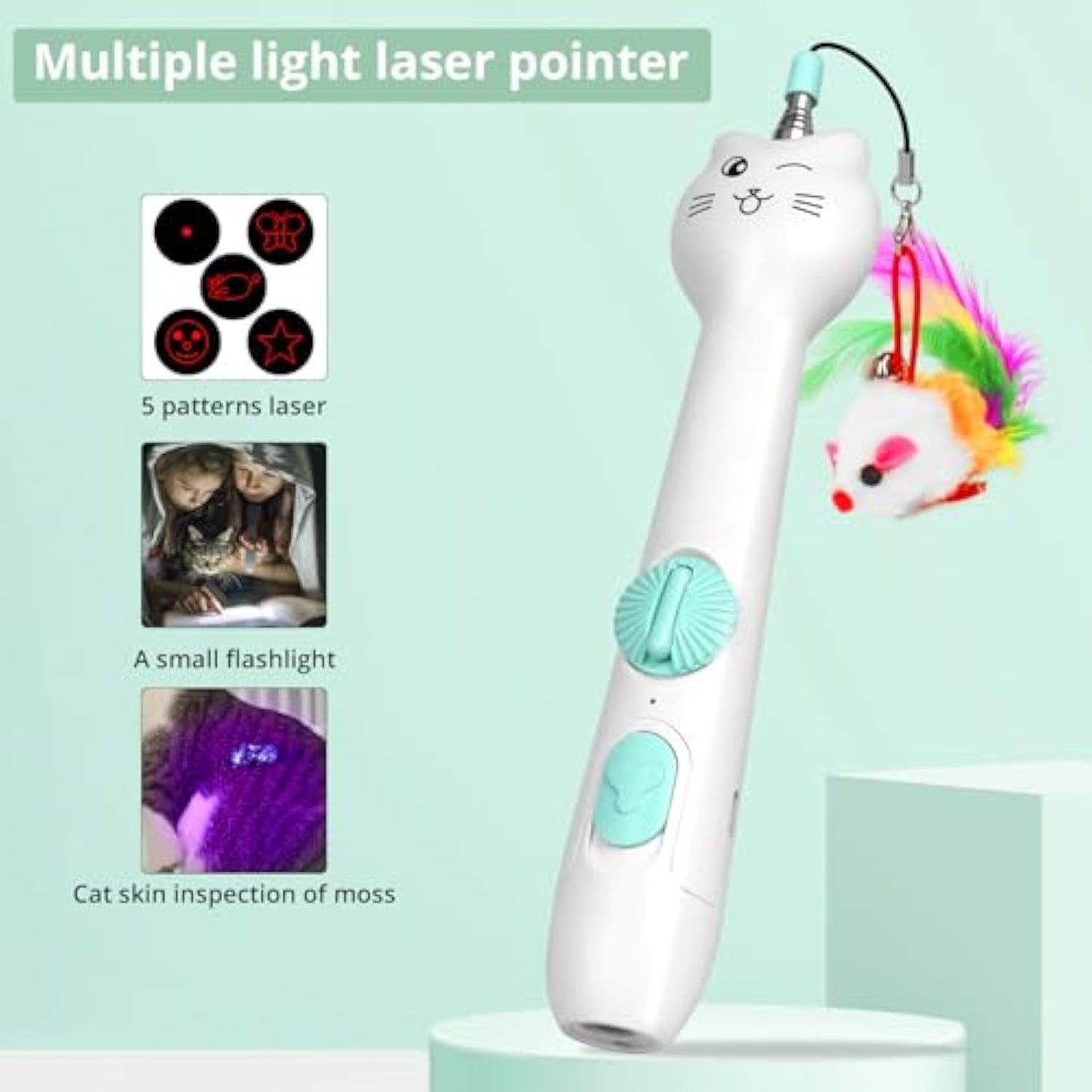 猫用おもちゃ インタラクティブ 充電式レーザーポインター 猫じゃらし 羽根おもちゃ付き 2-in-1 猫用おもちゃ 室内猫 子猫 ペット用レーザーおもちゃ 遊び用